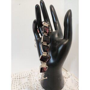 Vintage Silver Gemstone Bracelet Amethyst Jewelry Stamped Silver H